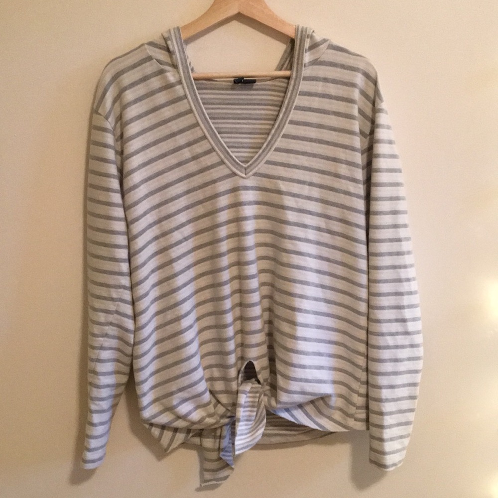 Tie front hooded pullover
